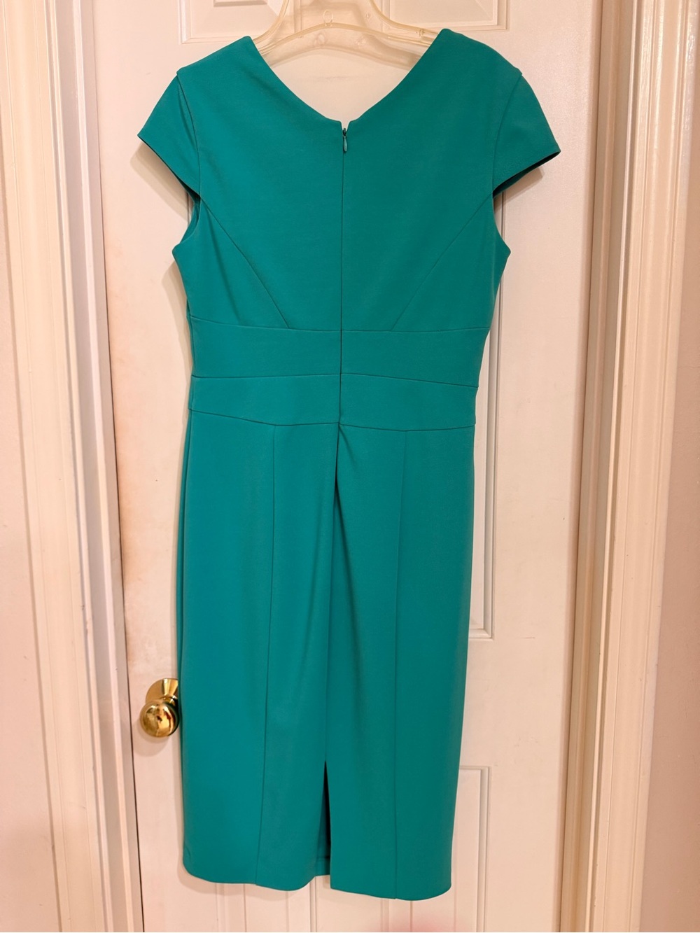 Donna Morgan Teal Cap-Sleeve Sheath Dress, Stretch, Lined, Back Zip, Sz 6 - Picture 7 of 12